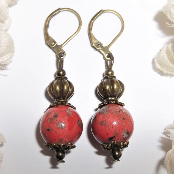 wvluckygirl Jewelry - Earrings, Coral Earrings, Bronze Earrings, Earrings, Boho Earring, Earring, 7824